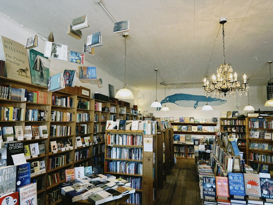 Rayonnages d'une librairie remplis de livres